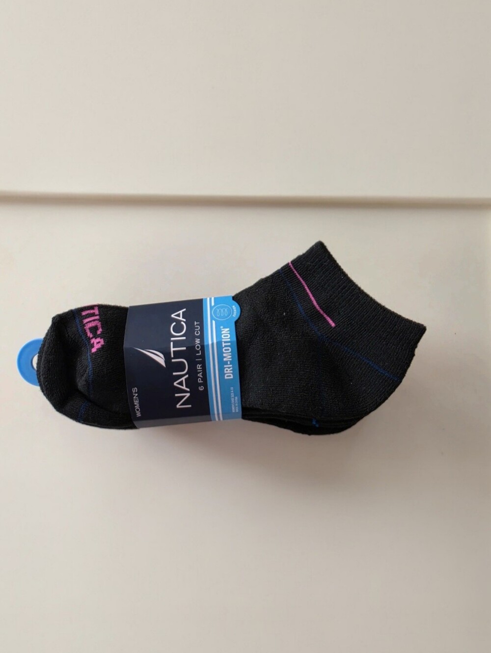 Nautica Black Low-Cut Athletic Socks with Pink & Blue Accents - Women's 6 Pack